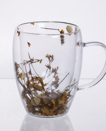 Чашка скляна з подвійними стінками, склянка з термостійкого скла з декором жовтих сухоцвітів 350 мл 64486-43