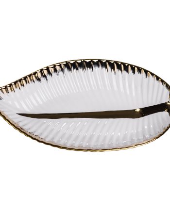 Порцелянове блюдо для сервірування стола у формі листя 35×18.5×5 (см) блюдо для подавачі закусок Золото WH045