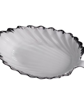 Порцелянова страва для сервірування стола у формі листя 37×18×5 (см) блюдо для подавання закусок Білий зі сріблом 2552-1S