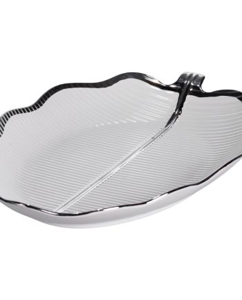 Порцелянове блюдо для сервірування стола у формі листя 41×27×4 (см) блюдо для подавачі закусок Срібло ML6045