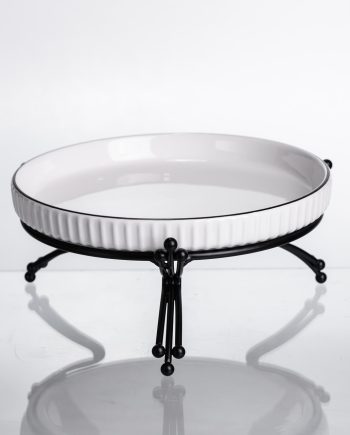 Фруктовниця порцелянова на металевій підставці Ø20 кругла ваза цукерка для фруктів Чорний LB-1570B