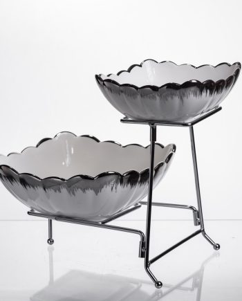 Фруктовниця на 2 яруси фуршетна 27×21×25 (см) Біла з сріблом 2561-1AS