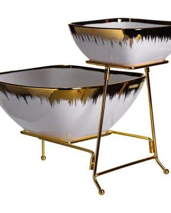 Фруктовниця на 2 яруси фуршетна стійка для закусок 31×23×25 (см) цукерниця Біла з золотом 2558-1