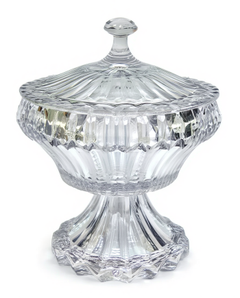 Цукерниця скляна кругла на ніжці, прозоре скло, діаметр 17 см, висота 27 см, висота ніжки 10 см HP-19-140RB