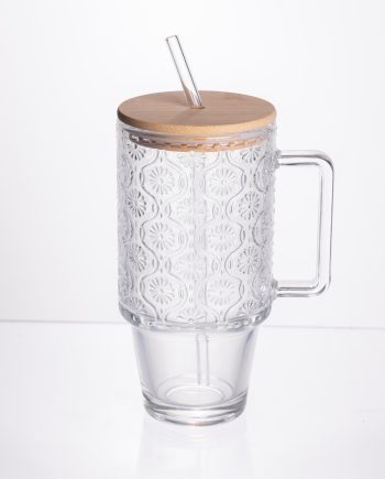 Кружка скляна з кришкою та трубочкою 750 (мл) чашка з трубочкою та кришкою на подарунок HP-19-48N