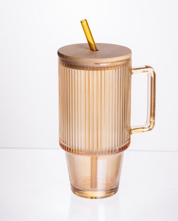 Скляна чашка з кришкою і трубочкою 750 мл Коричнева HP-19-50R