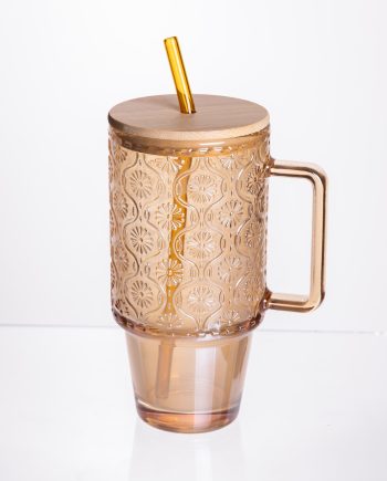Скляна чашка з кришкою і трубочкою 750 мл Коричнева HP-19-50NR
