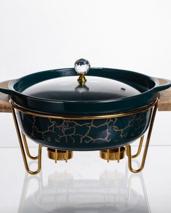 Марміт порцеляновий настільний круглий 1.3 (л) з підігрівом Зелений мармур LC-714