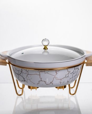 Марміт порцеляновий настільний круглий 2 (л) з підігрівом Білий мармур LC-712