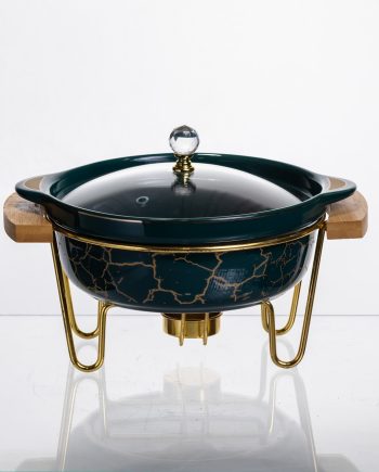 Марміт порцеляновий настільний круглий 800 (мл) з підігрівом Зелений мармур LC-713