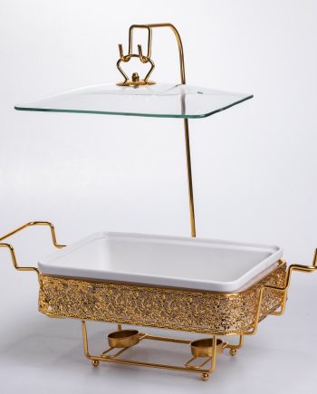 Мармітниця настільна порцелянова 3.5 літра марміт прямокутний на підставці Білий із золотом YL-77