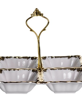 Менажниця порцелянова на 4 секції для закусок тарілка менажниця 18×18×3 (см) менажниця з ручкою Білий з золотом LC-BYL-100