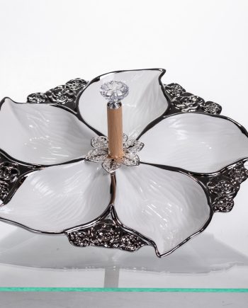 Менажниця порцелянова на 5 секцій для закусок тарілка менажниця 30×30×13 (см) Білий з сріблом 918-44S