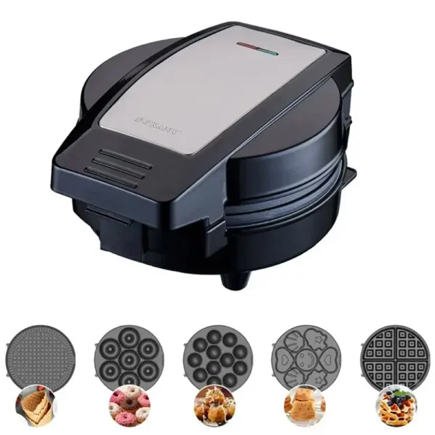 Мультипекар Sokany SK-08105 5 в 1 600 Вт з антипригарними панелями: для вафель, коржів, пончиків, горішків, фігурного печива