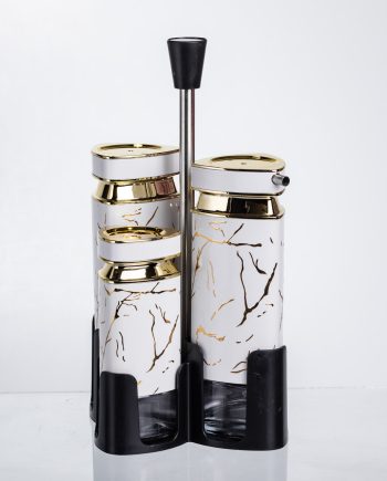 Набір баночок для спецій і рідких текстур 4 предмети на підставці білий мармур HP-1331