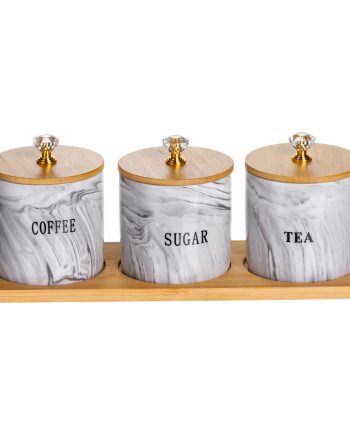 Набір порцелянових банок для сипучіх на підставці 3 шт. по 250 (мл) для чаю кави цукру Сірий SCT-664