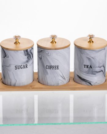 Набір порцелянових банок на підставці 3 шт по 350 (мл) Сірий SCT-662