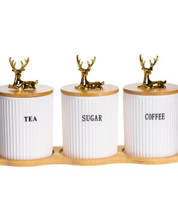 Набір порцелянових банок для сипучіх на бамбуковій підставці 3 шт. по 400 мл для чаю кави цукру SCT-652