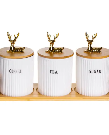 Набір порцелянових банок для сипучих продуктів на підставці з ручками 3 шт по 400 мл SCT-650