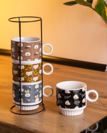 Набір порцелянових чашок для дітей на металевій підставці Toys 4 (шт) по 300 (мл) подарунковий набір чашок FM-15