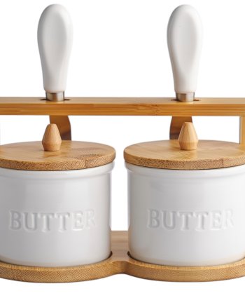 Набір маслянок для вершкового масла 2 (шт) з ножами 2 (шт) на бамбуковій підставці SCT-641