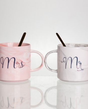 Набір парних порцелянових чашок Mr&Mis 2 (шт) по 400 (мл) чашки на подарунок з ложкою FM-28