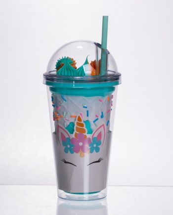 пластикова склянка з трубочкою та кришкою 400 (мл) багаторазова пластикова склянка Бірюзовий HP-18-1TU