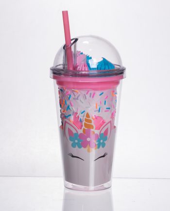 пластиковий стакан з трубочкою і кришкою 400 мл багаторазовий Рожевий HP-18-1P