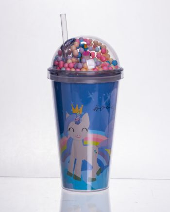 пластиковий стакан з трубочкою і кришкою 400 мл багаторазовий Синій HP-18-2BL