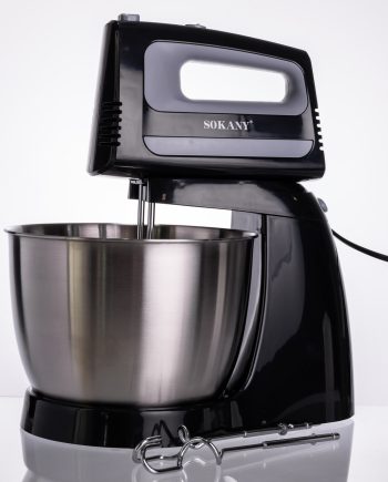 Стаціонарний міксер Sokany CX-6622 з чашею 3,5 л, 400 Вт, 5 швидкостей, 2 насадки Чорний