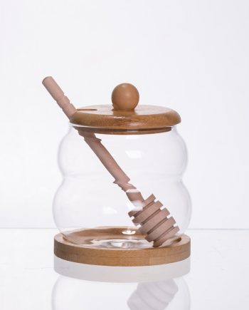 Скляна медовниця з бамбуковою підставкою та ложкою 350 мл 64486-8