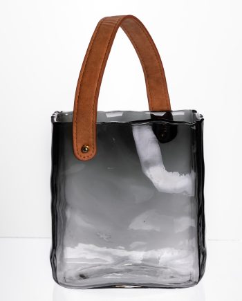 Скляна ваза сумочка з ручкою 16×8×18.5 (см) декоративна Сірий HP-19-156-2