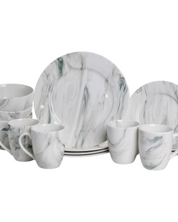 Столовий набір посуду тарілок і чашок 16 предметів на 4 персони Marmor порцеляновий, обідній столовий сервіз тарілок MD-16-2G