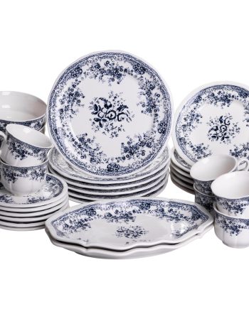 Столовий набір посуду тарілок і чашок 32 предмети на 6 персон Vintage Elegant порцеляновий, обідній столовий сервіз тарілок Синій YY78-6A
