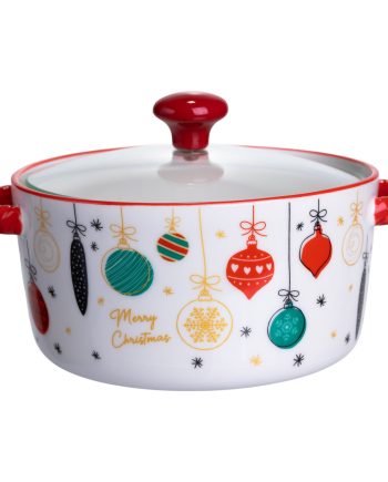 Супниця порцелянова Merry Christmas новорічна  800 (мл) з кришкою Yiwu FM-CS-9B