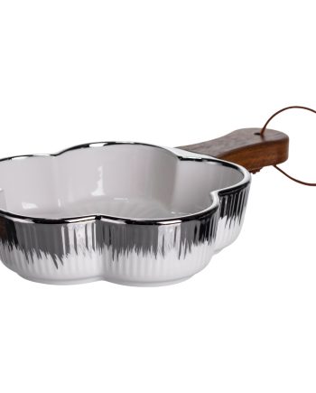 Тарілка порцелянова глибока з ручкою Квітка 24×16×4 (см) блюдо сервірувальне з ручкою для подачі тарілка сковорода Срібло ZJH-13-3