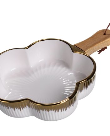 Тарілка порцелянова глибока з ручкою Квітка 27×20×5 (см) блюдо сервірувальне з ручкою для подачі тарілка сковорода Золото ZJH-13-2