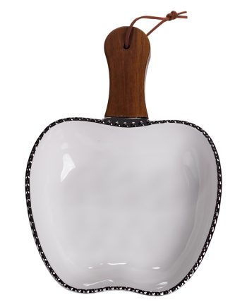 Тарілка порцелянова глибока з ручкою Яблуко 23×16×4 (см) блюдо сервірувальне з ручкою для подачі тарілка сковорода Срібло ZJH-15-1