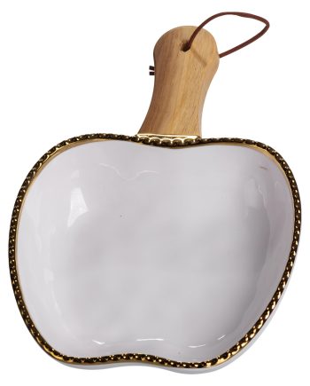 Тарілка порцелянова глибока з ручкою Яблуко 23×16×4 (см) блюдо сервірувальне з ручкою для подачі тарілка сковорода Золото ZJH-14-1
