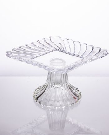 Тортівниця скляна квадратна на ніжці, 16×16 см прозора 64486-15