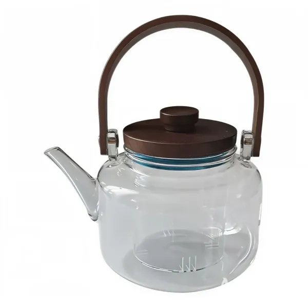 Заварник скляний для чаю 0.8 л Заварний чайник для заварювання з дерев&apos;яною ручкою прозорий HP-34-38