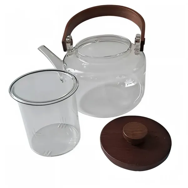 Заварник скляний для чаю 0.8 л Заварний чайник для заварювання з дерев&apos;яною ручкою прозорий HP-34-38