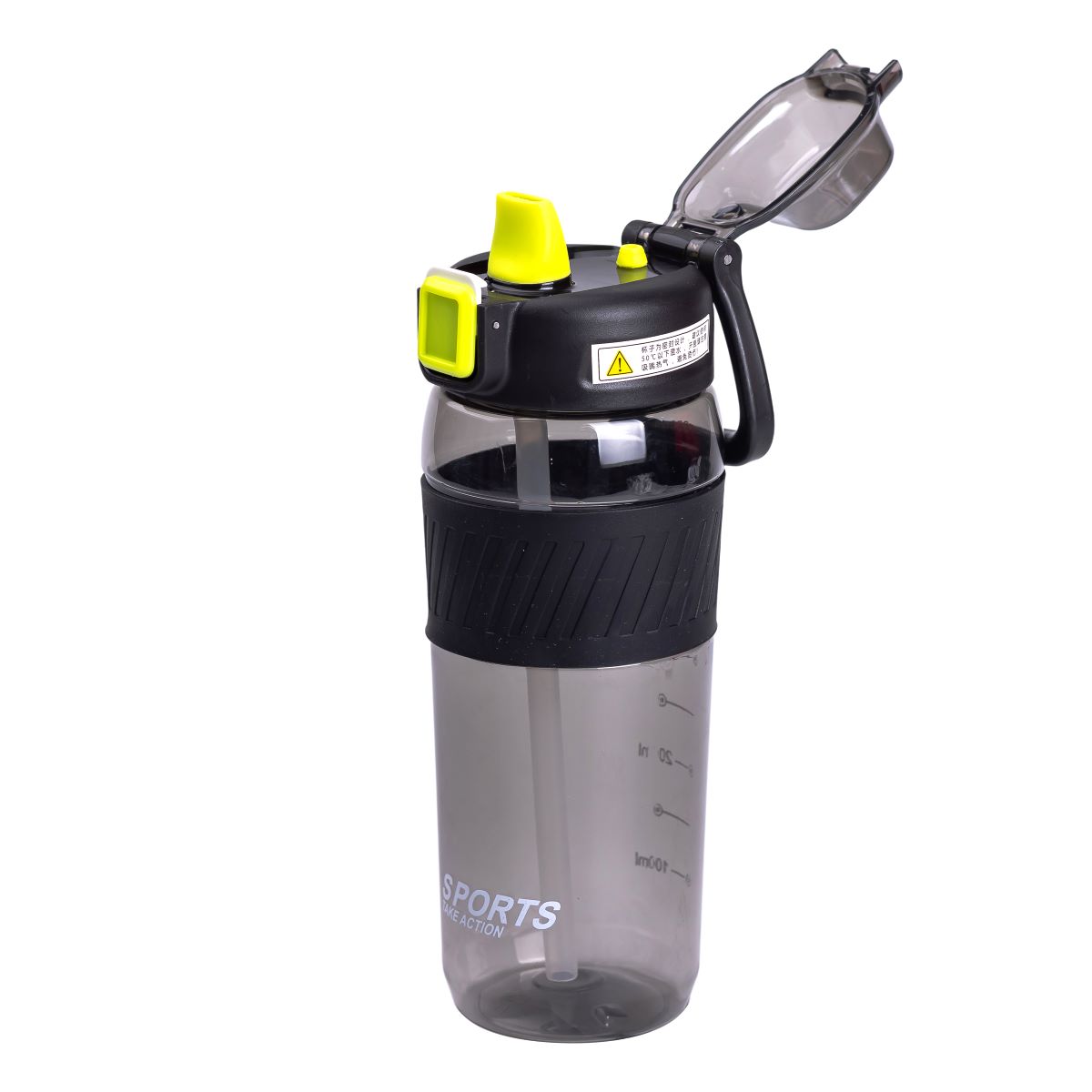 Пляшка для води 600 мл пляшка в школу для тренувань із трубочкою та ручкою 22 см Чорна HP-14-42B