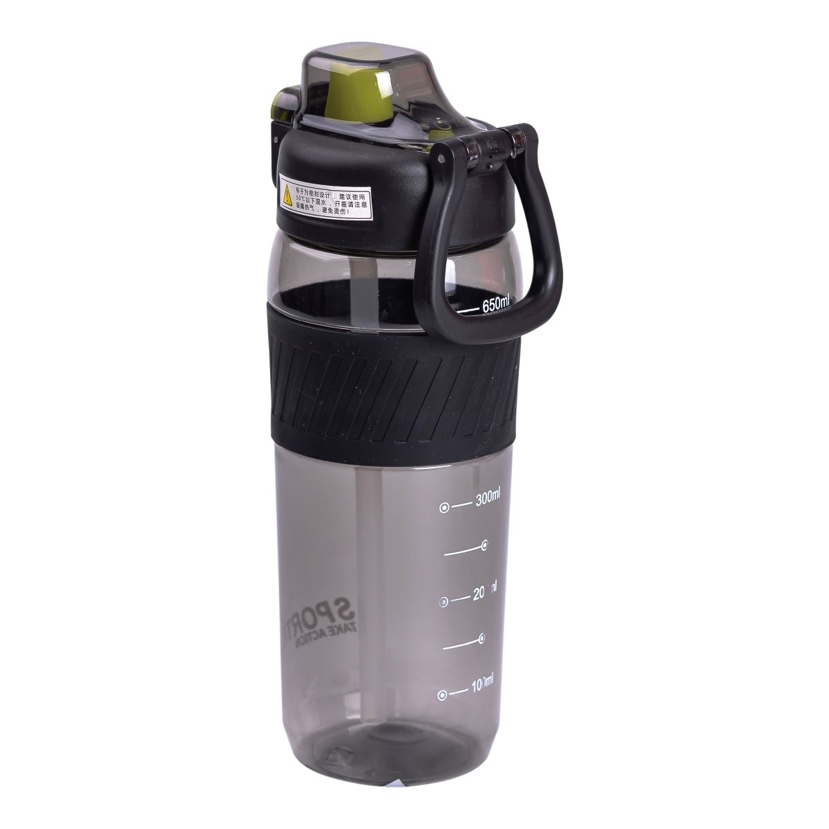 Пляшка для води 600 мл пляшка в школу для тренувань із трубочкою та ручкою 22 см Чорна HP-14-42B