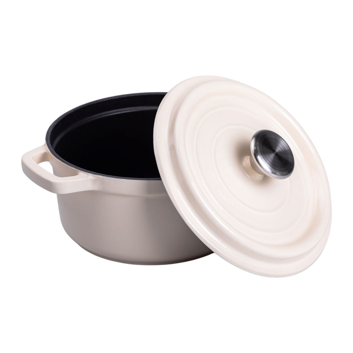 Каструля чавунна емальована 2 л з кришкою Ø20 см Бежева HP-1-2BE