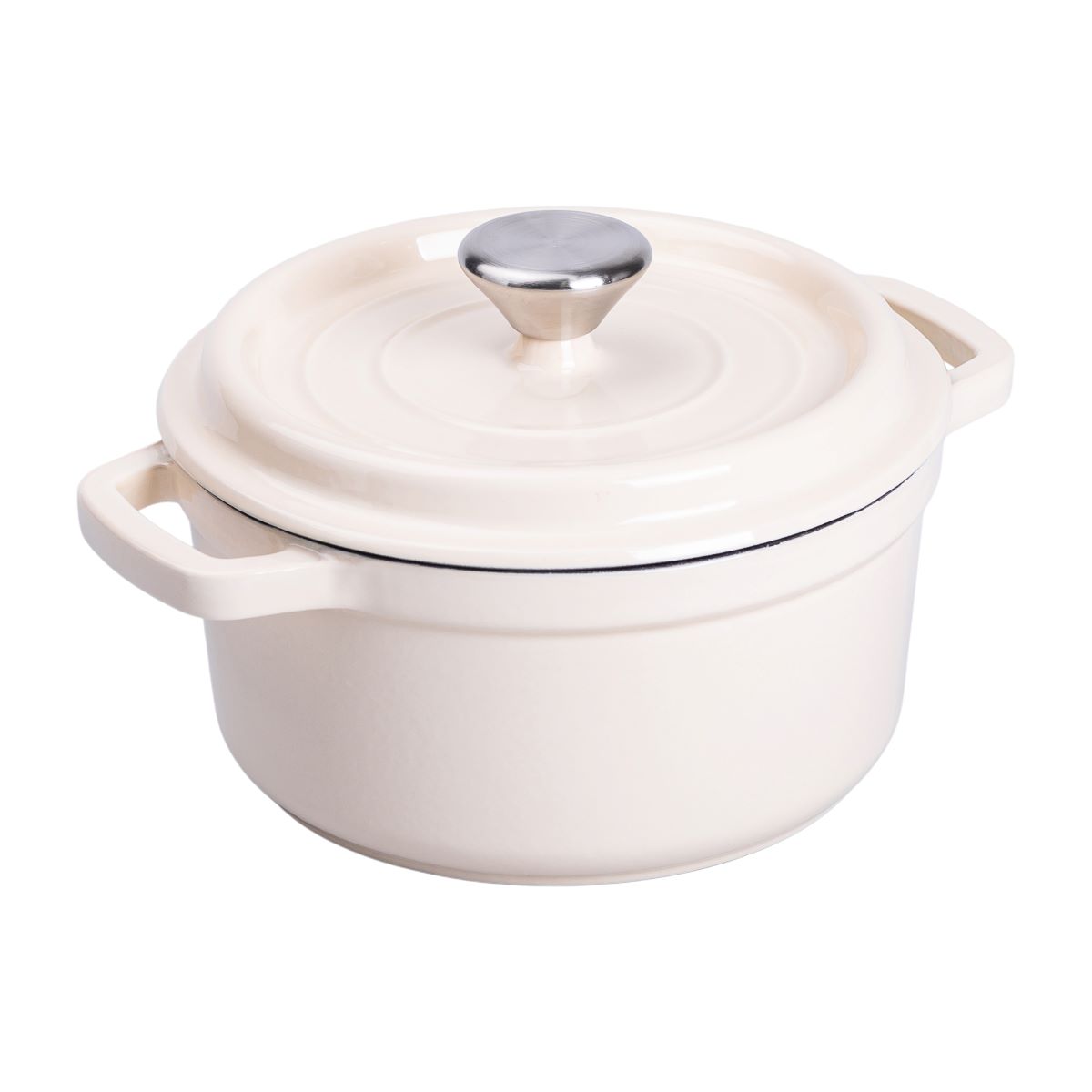 Каструля чавунна емальована 2 л з кришкою Ø20 см Бежева HP-1-2BE