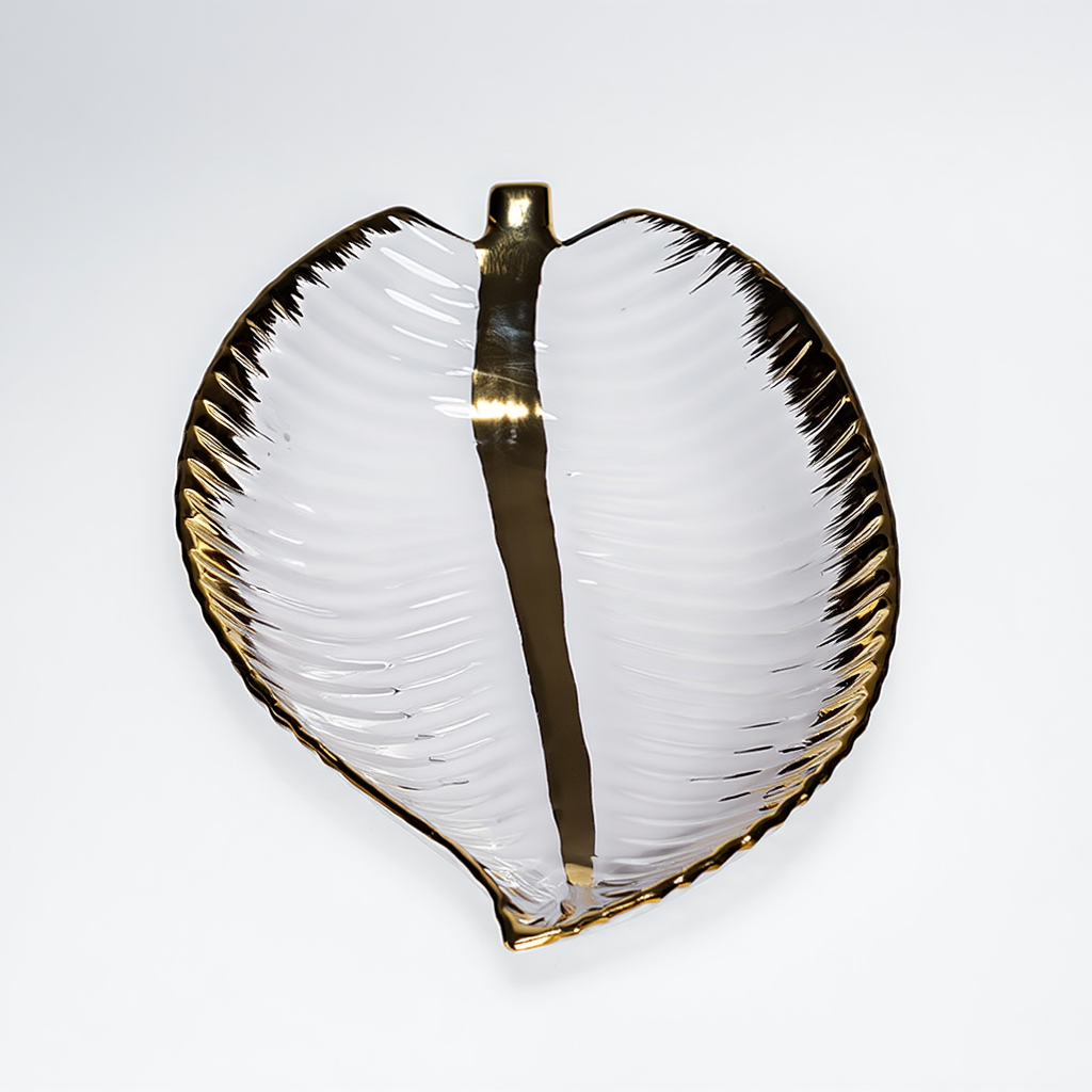 Декоративне блюдо у формі листочка 40 см, порцелянове, біле з золотом WH046
