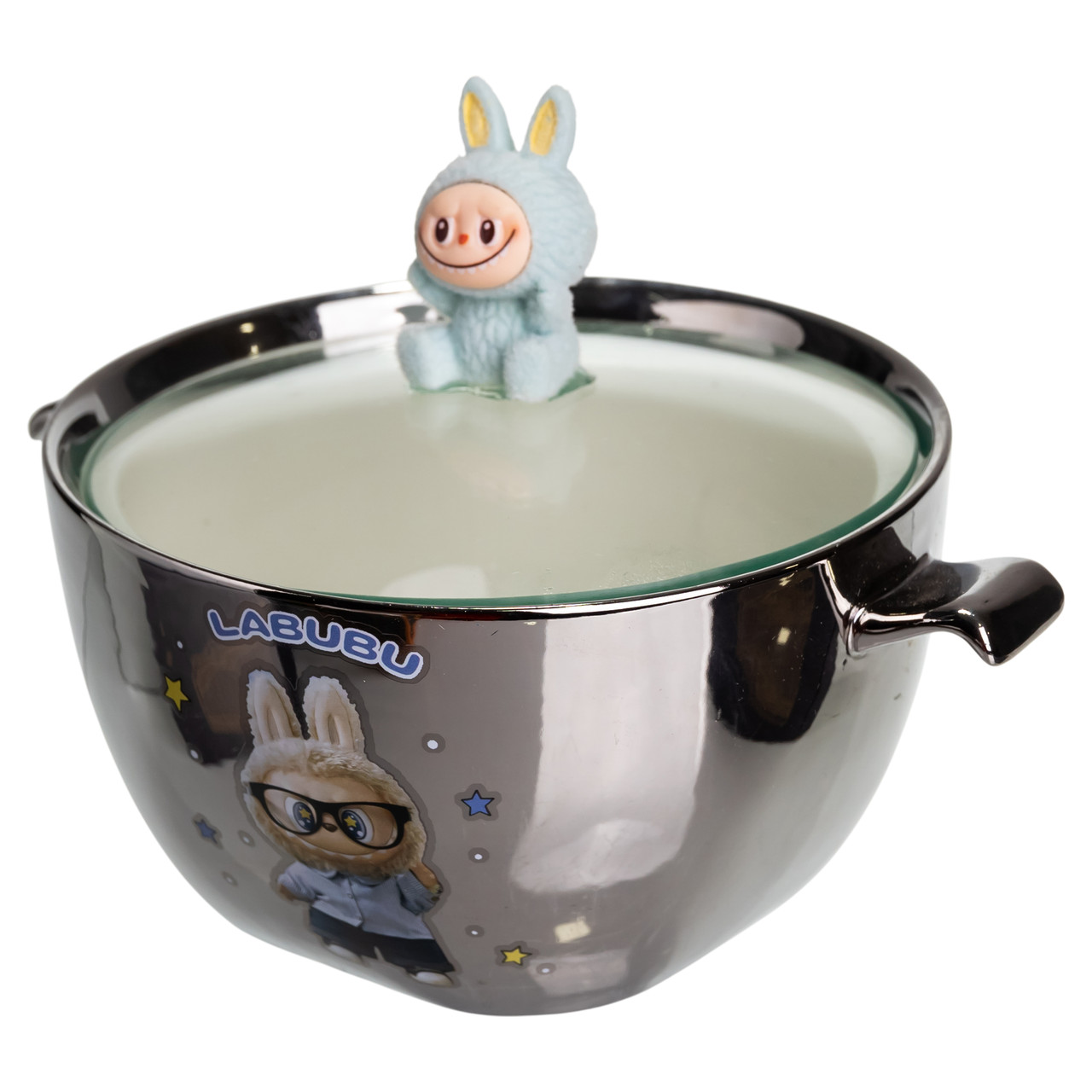 Бульйонниця порцелянова Labubu з кришкою і ручками 800 (мл) Ø15 (см) Сріблястий з блакитним FM-34D