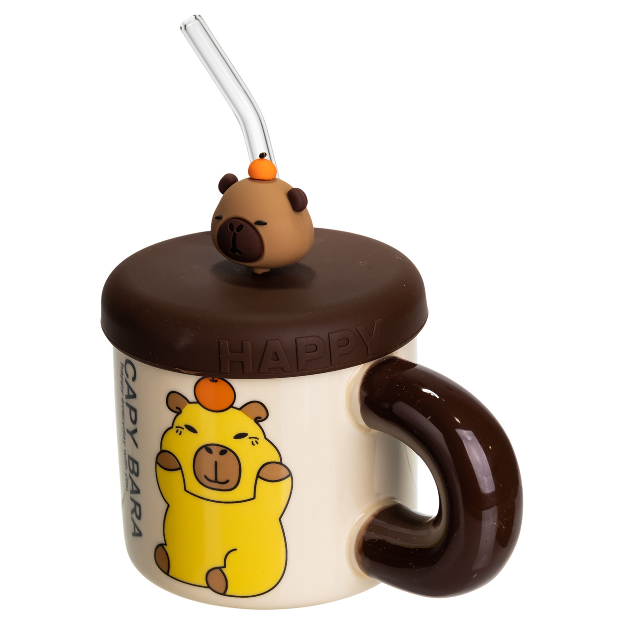 Кубок порцелянова з кришкою і трубочкою Капібара з апельсином 300 (мл) FM-27C