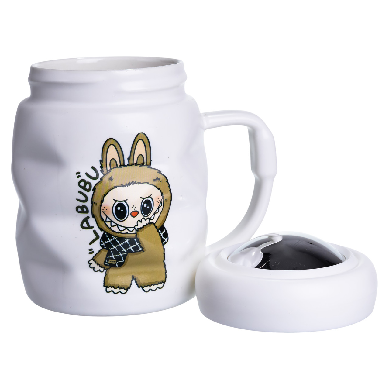 Чашка порцелянова з кришкою Labubu 400 (мл) Біла з коричневим FM-54B